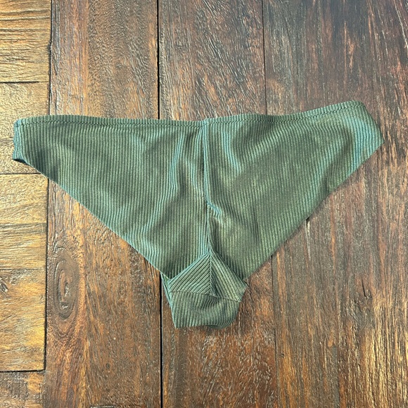 Aerie Olive Green Shine Ribbed Bikini- Triangle Top and Cheeky Bottoms - Picture 11 of 14